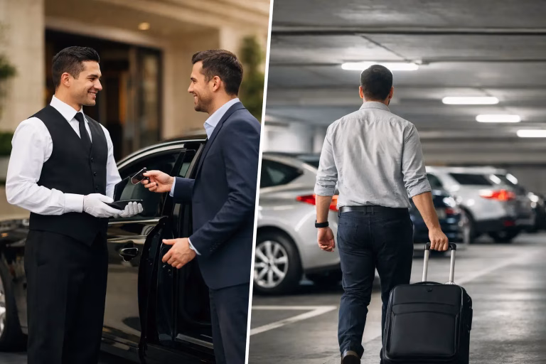valet service vs self parking لمنشأتك